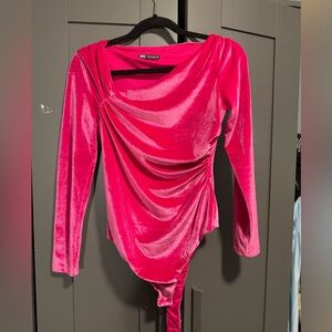 ZARA Pink Velvet Bodysuit - Size medium